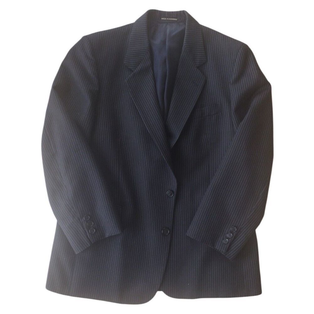 Men's 42S Blazer 2 Button 100% Wool Black Pinstripe Made In Romania
